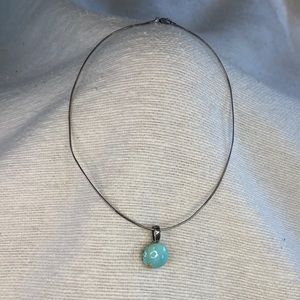 Turquoise Stone Pendant on 16" Silver Necklace